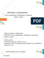 Encontro 19 - Introdução À Administração - Processo Administrativo Planejamento, Organização, Direção e Controle