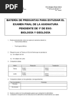 Bateria de Preguntas 1º Eso Biologia y Geologia