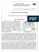 Atividade Complementar - Geografia - 8 Ano - Do Carmo