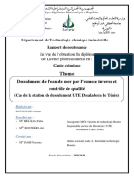 Dessalement de L'eau de Mer Par L'osmose Inverse Et Controle de Qualite .Cas de La Station de Dessalement UTE Desladora de Tenes