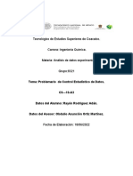 Tecnológico de Estudios Superiores de Coacalco. Carrera: Ingeniería Química. Materia: Análisis de Datos Experimentales. Grupo:8321