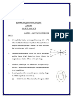 Summer Holiday Homework Class Xii Subject: Physics: Chapter - 1: Electric Charges and Fields