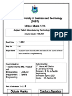 Study On Loom Classification and Classify The Loom of BUBT Fabric Manufacturing Laboratory