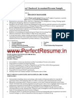 Finance Manager, Chartered Accountant Resume Sample