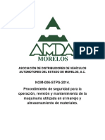 F PROCEDIMIENTO DE SEGURIDAD PARA LA OPERACIÓN REVISIÓN Y MANTENIMIENTO DE LA MAQUINARIA UTILIZADA EN EL MANEJO Y ALMACENAMIENTO DE MATERIALES.