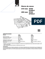 Sierra de Mesa 210 MM 2702 2702x1 255 MM 2703 2703x1: Especificaciones Modelo 2702 2703 2702x1 2703x1