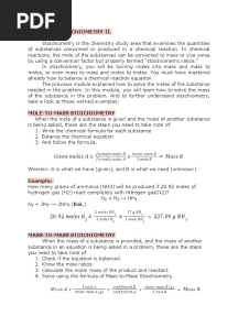 Module 16 Stoichiometry II Worksheet