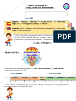 Gua de Aprendizaje Adición y Sustraccion de Decimales Clase Grabada.