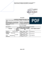 Methods of Foreign Language Education Syllabus