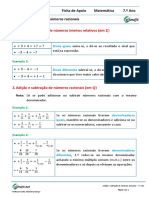 Ficha Apoio 7 - Adicao e Subtracao de Numeros Racionais