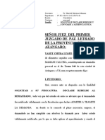 SOLICITO SE DECLARE REBELDE Y SEÑALE FECHA PARA AUDIENCIA Yanet Luque