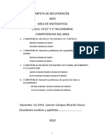 Carpeta de Recuperacion de Matematica 3° Sec - 2021