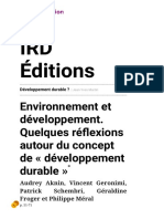 Développement Durable - Environnement Et Développement. Quelques Réflexions Autour Du Concept de Développement Durable - IRD Éditions