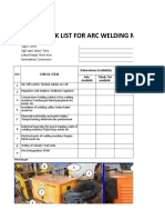 CHECK LIST FOR ARC WELDING MACHINE, GRINDING, METAL CUTTING Fix