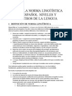 La Norma Lingüística Del Español: Niveles y Registros de La Lengua