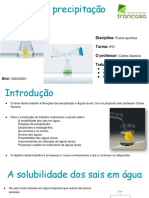 Reações de Precipitação e Águas Duras