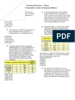 Lista de Exercícios - Energia Consumida