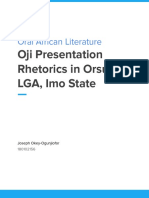 Oji Presentation Rhetorics in Orsu LGA, Imo State