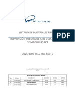 Listado de Materiales Piping Reparación Tubería de Aire Descarga Sala de Maquinas N°1