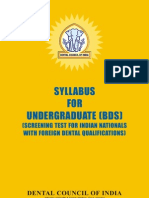 Syllabus FOR Undergraduate (BDS) : (Screening Test For Indian Nationals With Foreign Dental Qualifications)