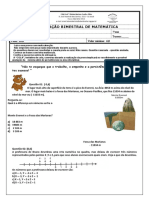 2 AVALIAÇÃO BIMESTRAL DE MATEMÁTICA 7 Ano