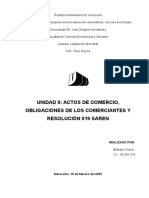 Unidad Ii: Actos de Comercio, Obligaciones de Los Comerciantes Y Resolución 019 Saren