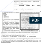 Avaliação 6° ANO 4° Bimestre - Clima-Vegetação e Solo