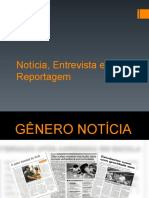 Gêneros Notícia, Entrevista e Reportagem