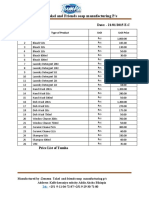 Price List For Tumha