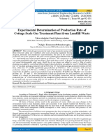 Experimental Determination of Production Rate of Cottage Scale Gas Treatment Plant From Landfill Waste