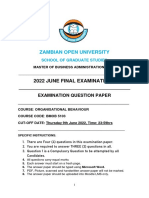 EXAM PAPER For BMOB 5103, ORGANISATIONAL BEHAVIOUR, JUNE2022