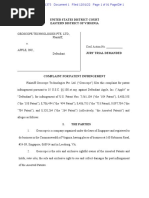 Geoscope Technologies PTE. LTD v. Apple Inc Patent Infringement