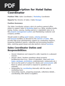 Job Description For Hotel Sales Coordinator