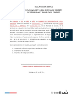 Declaracion Simple Del Funcionamiento Del Sistema de Gestion de Seguridad y Salud en El Trabajo