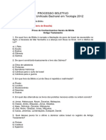 2012 - Prova 1 - Conhecimentos Gerais Da Bblia e Smbolos de F