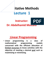 Quantitative Methods: Instructor: DR: Abdelhamid Mostafa