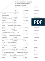 Test 1: Vocabulary and Grammar Exercise 1. Choose A, B, C or D To Complete The Following Sentences