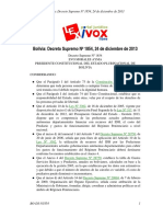 Bolivia: Decreto Supremo #1854, 24 de Diciembre de 2013