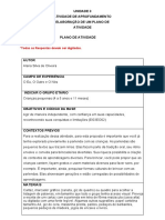 Prática de Ensino em Educação Infantil - Modelo Atividade III - Plano de Atividades