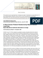 A Real Doctor-Patient Relationship Means Mutual Learning - Especially About Nutritional Alternatives To Drugs - Commentary by Ralph K. Campbell, MD