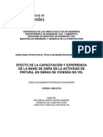 Efecto de La Capacitación Y Experiencia de La Mano de Obra en La Actividad de Pintura, en Obras de Vivienda No Vis