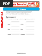 Fichas de El Verbo para Cuarto de Primaria