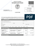 Claim Form: State of Colorado Department of The Treasury Unclaimed Property Division