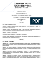 Decreto Ley No. 204 Estatuto Electoral - 18 de Julio de 1959