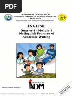 English: Quarter 4 - Module 1 Distinguish Features of Academic Writing