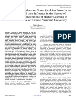 Perception of Students On Some Zambian Proverbs On Sexuality and Their Influence in The Spread of HIVAIDS in Institutions of Higher Learning in Zambia A Case of Kwame Nkrumah University