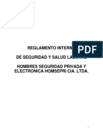 Reglamento Interno de Seguridad Y Salud Laboral Hombres Seguridad Privada Y Electronica Homsepri Cia. Ltda