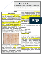 APOSTILA 02 - Origens Da Liter. em L. Portuguesa Trovadorismo - 1 Série