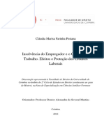 Insolvencia Do Empregador e o Contrato de Trabalho. Efeitos e Protecao Dos Creditos Laborais