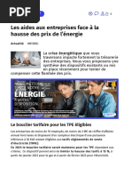 Les Aides Aux Entreprises Face À La Hausse Des Prix de L'énergie